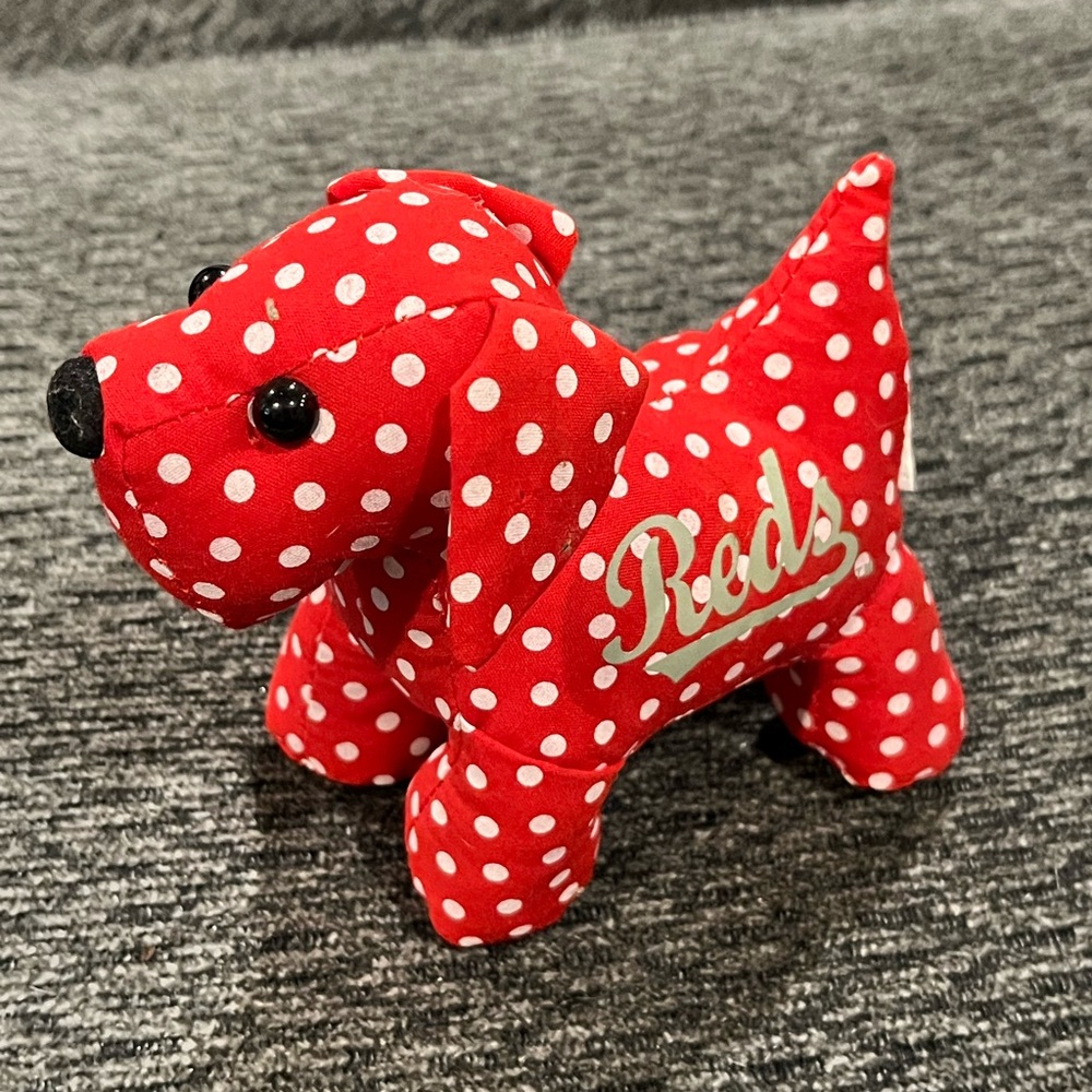 Red Plush Dog Toy with White Polka Dots Cincinnati Reds MLB